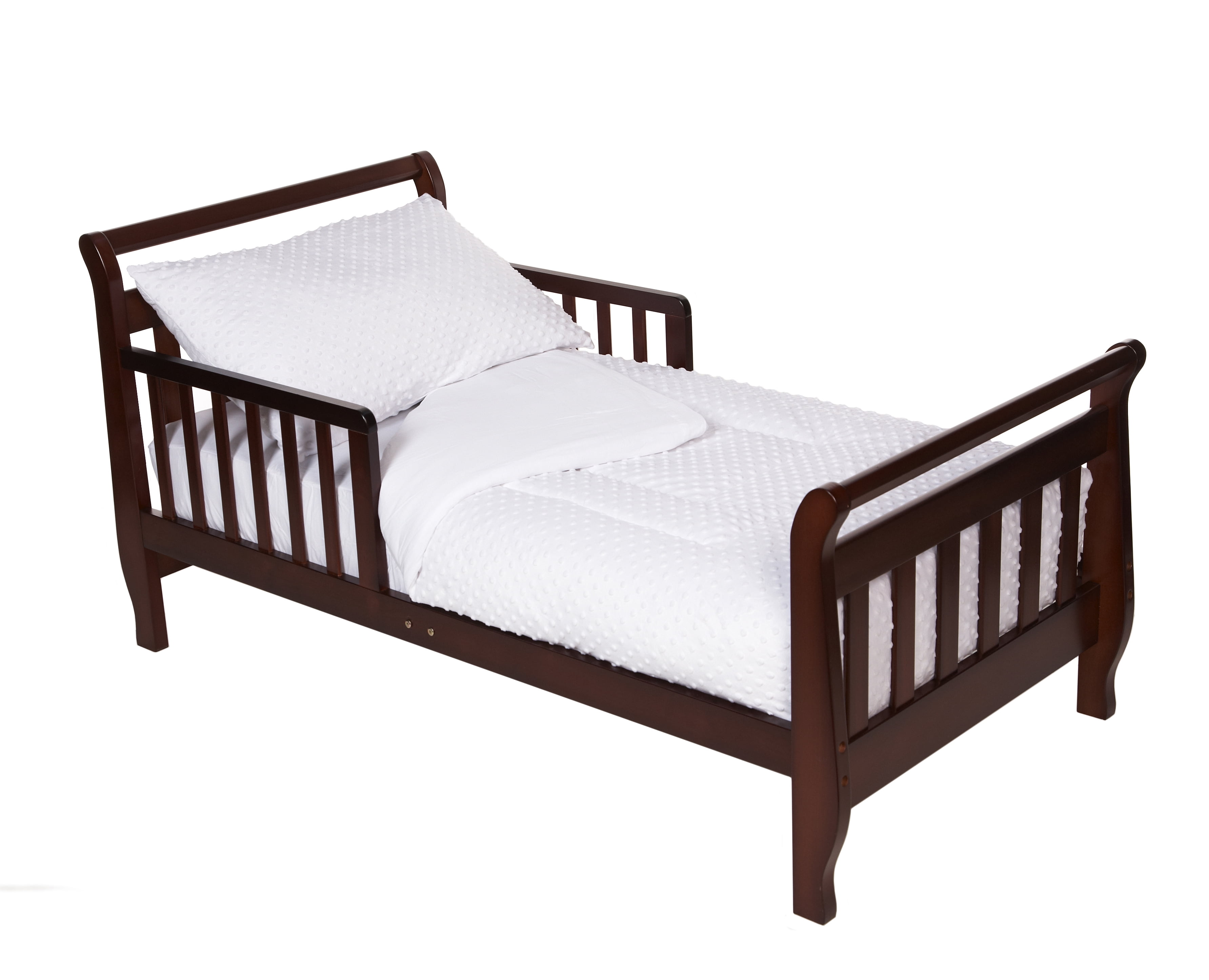 TL Care Minky Dot Chenille 4 Piece Toddler Bed Set, White, for Boys and Girls