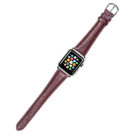 Apple Watch Strap - Genuine Lizard Watch Band - Havana - Fits 38mm Series 1 & 2 Apple Watch [Silver Adapters]