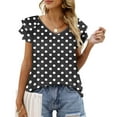 thumbnail image 2 of CFLVAEK Summer Blouse for Women Dressy Dressy Dressy Casual Petal Sleeve Shirts Elegant Polka Dot Print Blouses Loose Fit V Neck Tunic Tops Black XL, 2 of 6