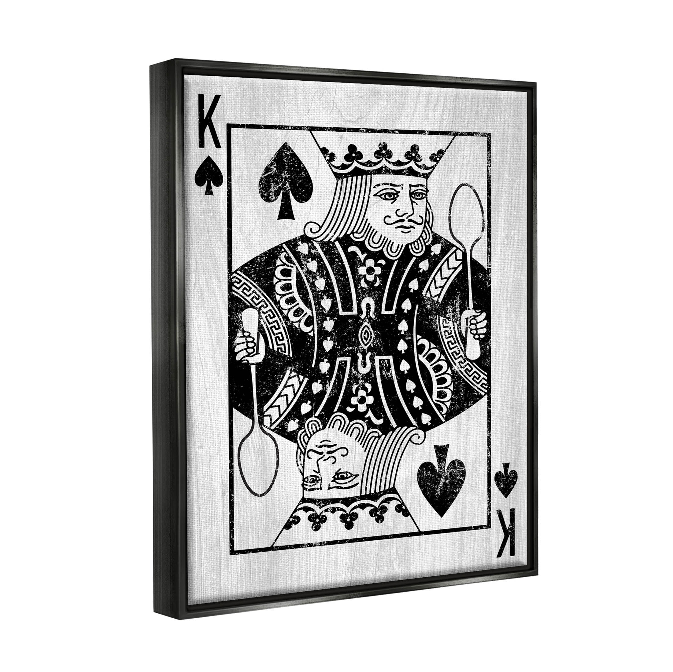 Stupell Industries King Spade Card Deck Symbol Graphic Art Jet Black Floating Framed Canvas Print Wall Art, Design by Lil' Rue