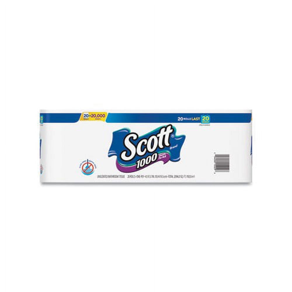 Scott Containers 1000 Bathroom paper Tissue Septic Safe, 1-Ply, White, 1000 Sheet/Roll, 20/Pack