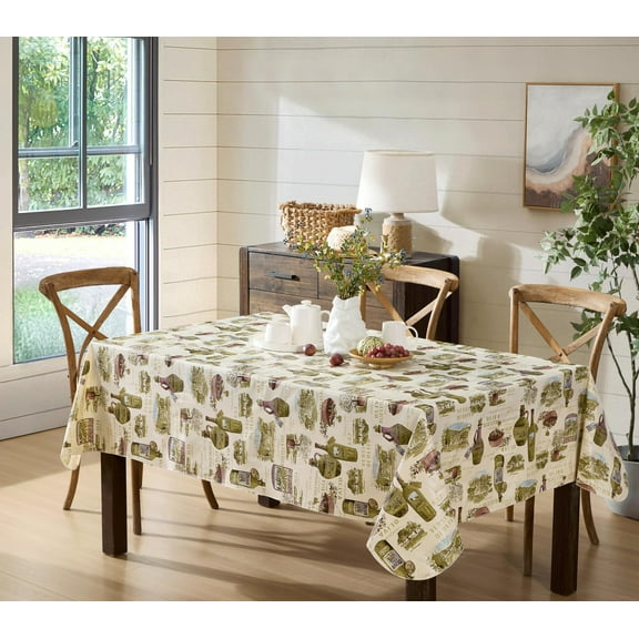Newbridge Lucca Olive Oil Print Rectangle Vinyl Tablecloth for Holiday Parties and Dining, 60 x 120 inch