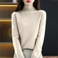 thumbnail image 4 of TANGNADE Sweaters for Women Women's Semi Turtleneck Sweater Long Sleeve Solid Color Pullover with A Base Shirt Autumn And Winter Warm Loose Sweater Beige 3XL, 4 of 5