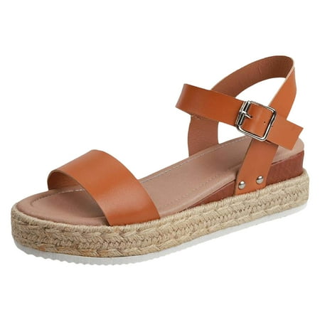 

PEASKJP Women s Sandals Women s Clara One Band Ankle Strap Sandal Memory Foam Wide Widths Available (Brown 8)