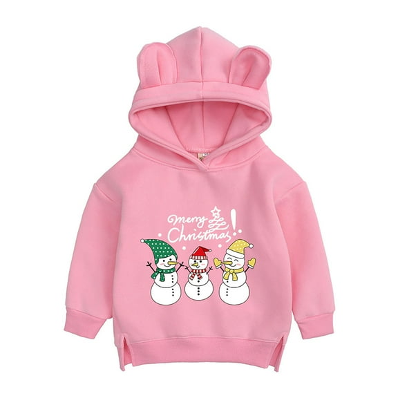 Otqutp Boys and Girls Long Sleeve Sweatshirt Fall and Winter Christmas Snowman Merry Christmas Print Thickened Hooded Sweater 0-12 Years(Hot Pink,3-6 Months)