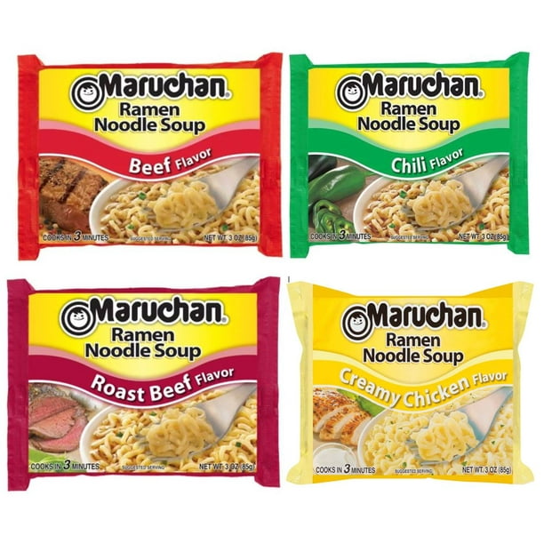 Maruchan, Ramen Creamy Chicken, Roast Beef, Chili, and Beef Noodles