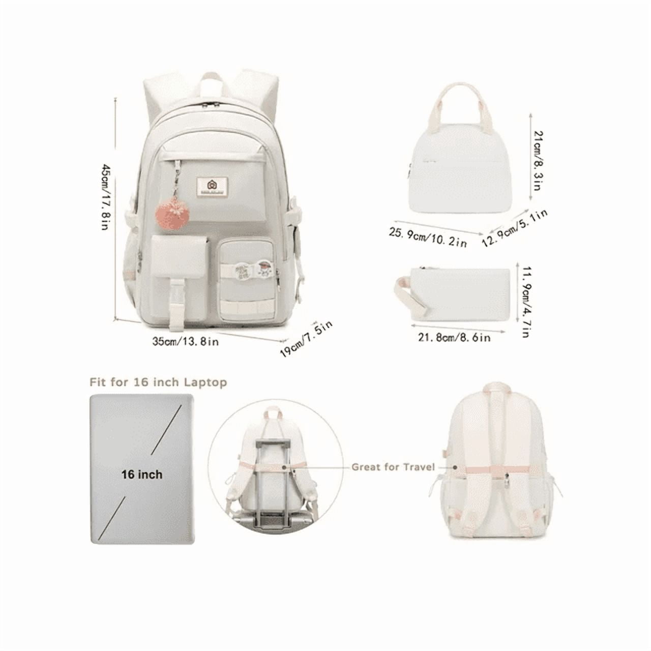 AO ALI VICTORY  3PCS-With lunch bag, pencil box Laptop Backpack 15.6 Inch Bag College Backpacks Backpack Set Anti Travel Back Pack Large Bookbags forTeens Women(White)