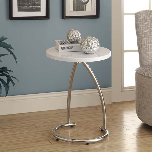 Monarch Accent Table Glossy White With Chrome Metal
