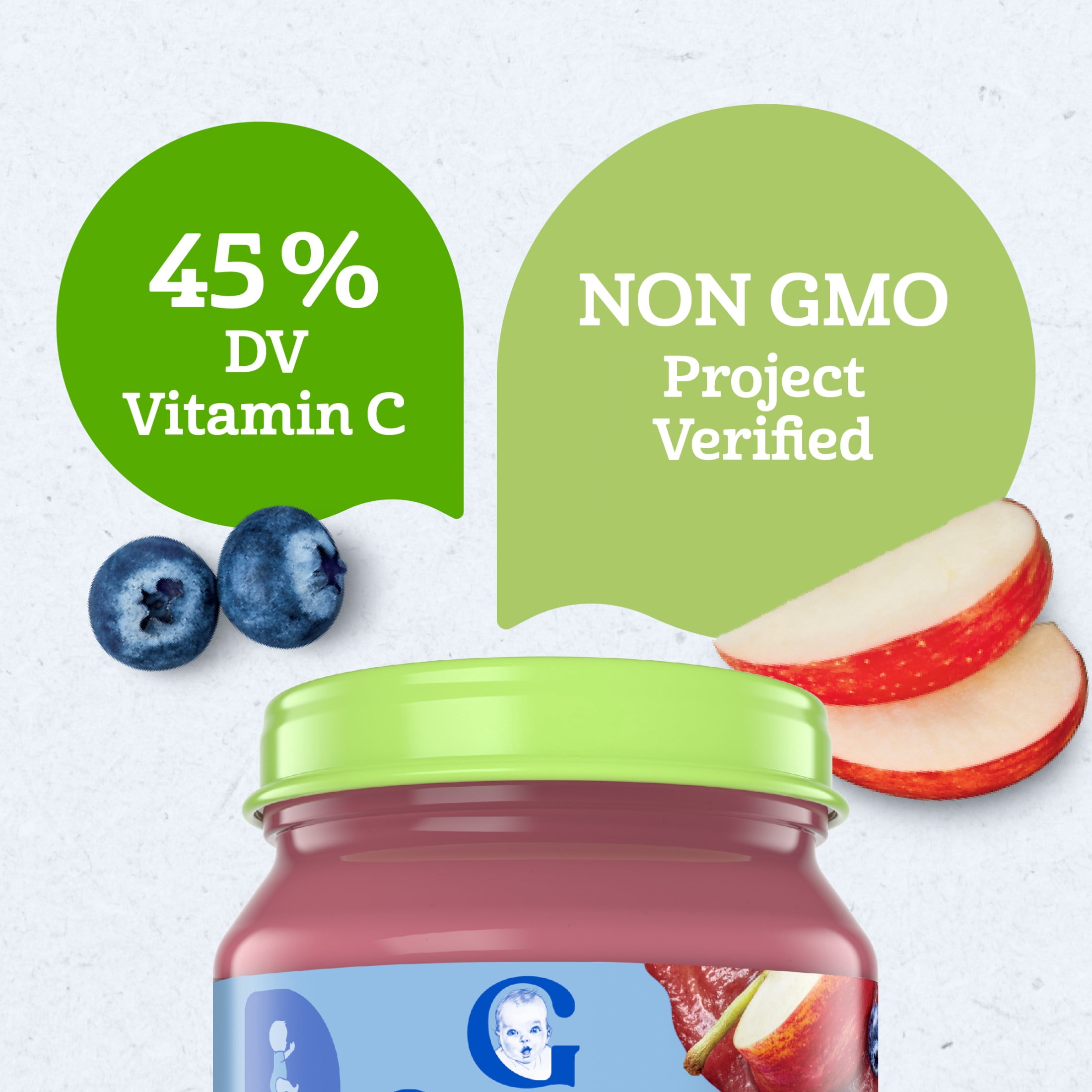 Gerber Stage 2 Baby Food, Organic Apple Wild Blueberry Jar, Non-GMO, Baby Puree, 10PK
