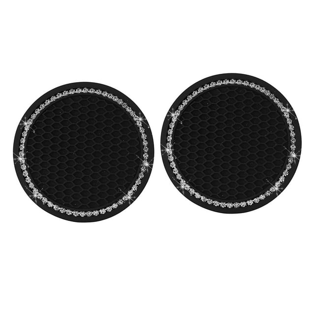 simhoa 2 Pieces Crystal Car Cup Holder Coaster, 2.75 Inch Bling Soft Rubber Cushion Set White