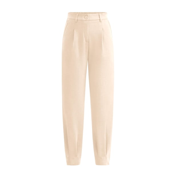 Pantalones PRETTYGARDEN 2025 de Tiro Alto y Tobillo Beige Talle S