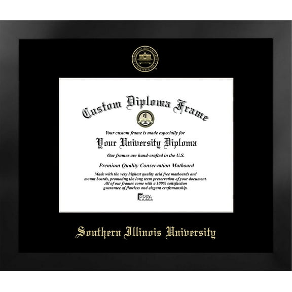 Southern Illinois University 11w x 8.5h Manhattan Black Single Mat Gold Embossed Diploma Frame with Bonus Campus Images Lithograph (value savings at $59)