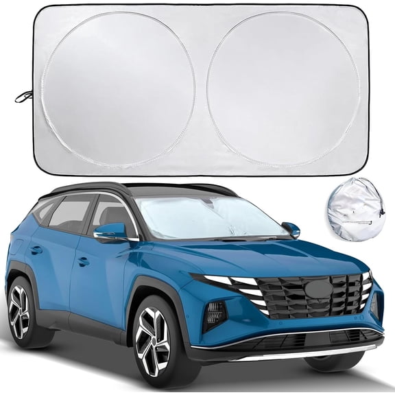 Car Windshield Sun Shade with Storage Pouch – 60 x 33 Inch Foldable UV Blocking Sunshade for Auto, Truck, SUV | Front Window Shield Blocker & Interior Protector – Fits 90% of Vehicles