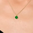 thumbnail image 3 of Gem Stone King 14K Yellow Gold Green Created Emerald Pendant Necklace for Women | 1.00 Cttw | Gemstone May Birthstone | Round 6MM | With 18 inch Chain, 3 of 6