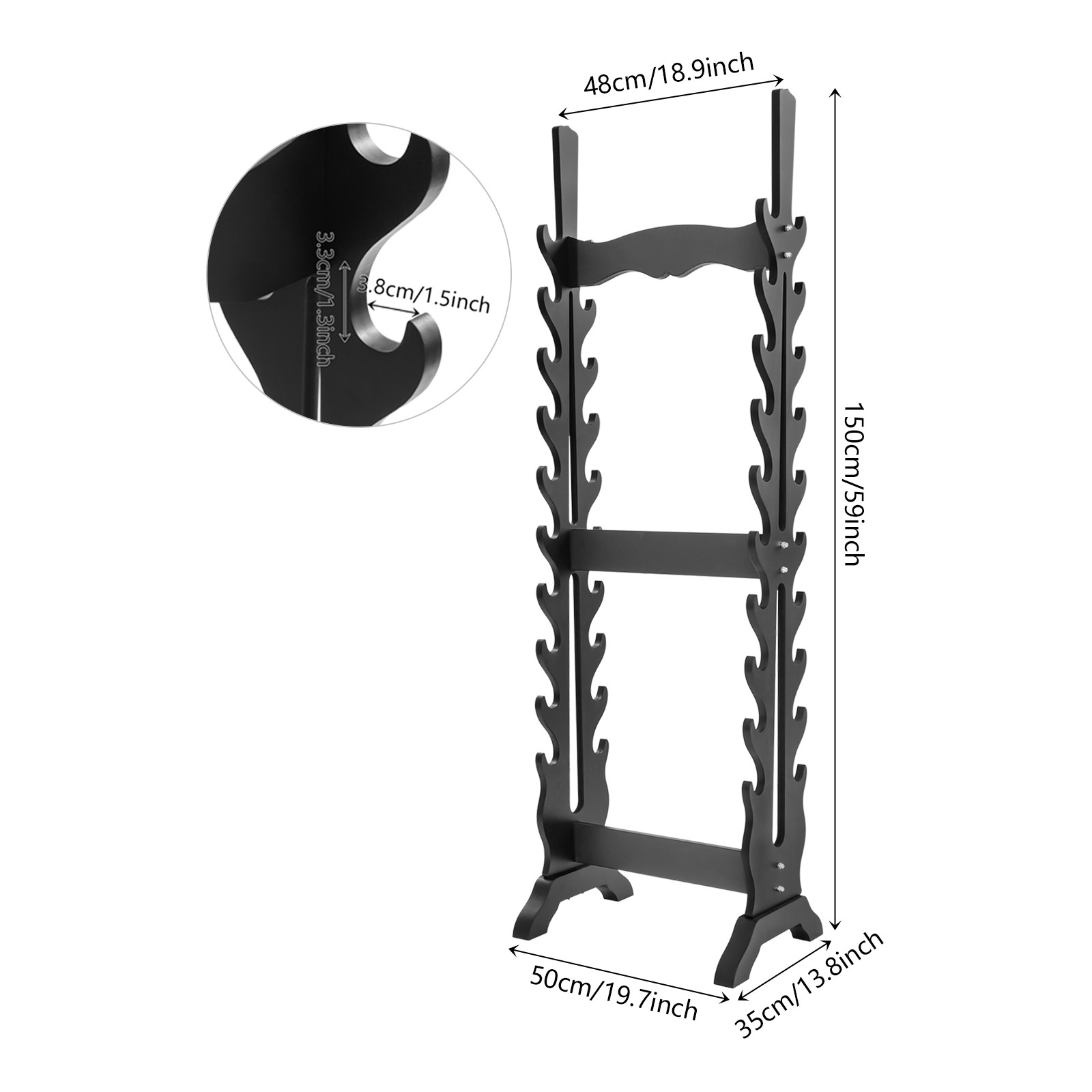 Double-Sided Sword Stand, 20-Layer Floor Standing Katana Sword Display Rack, Black, 66lbs Capacity, for Home Dojo Weapon Storage & Decor