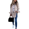thumbnail image 2 of Veste Surchemise à Manches Longues pour Filles et Femmes, à Carreaux, Boutonnée, Décontractée, Surdimensionnée avec Poche, 2 of 4