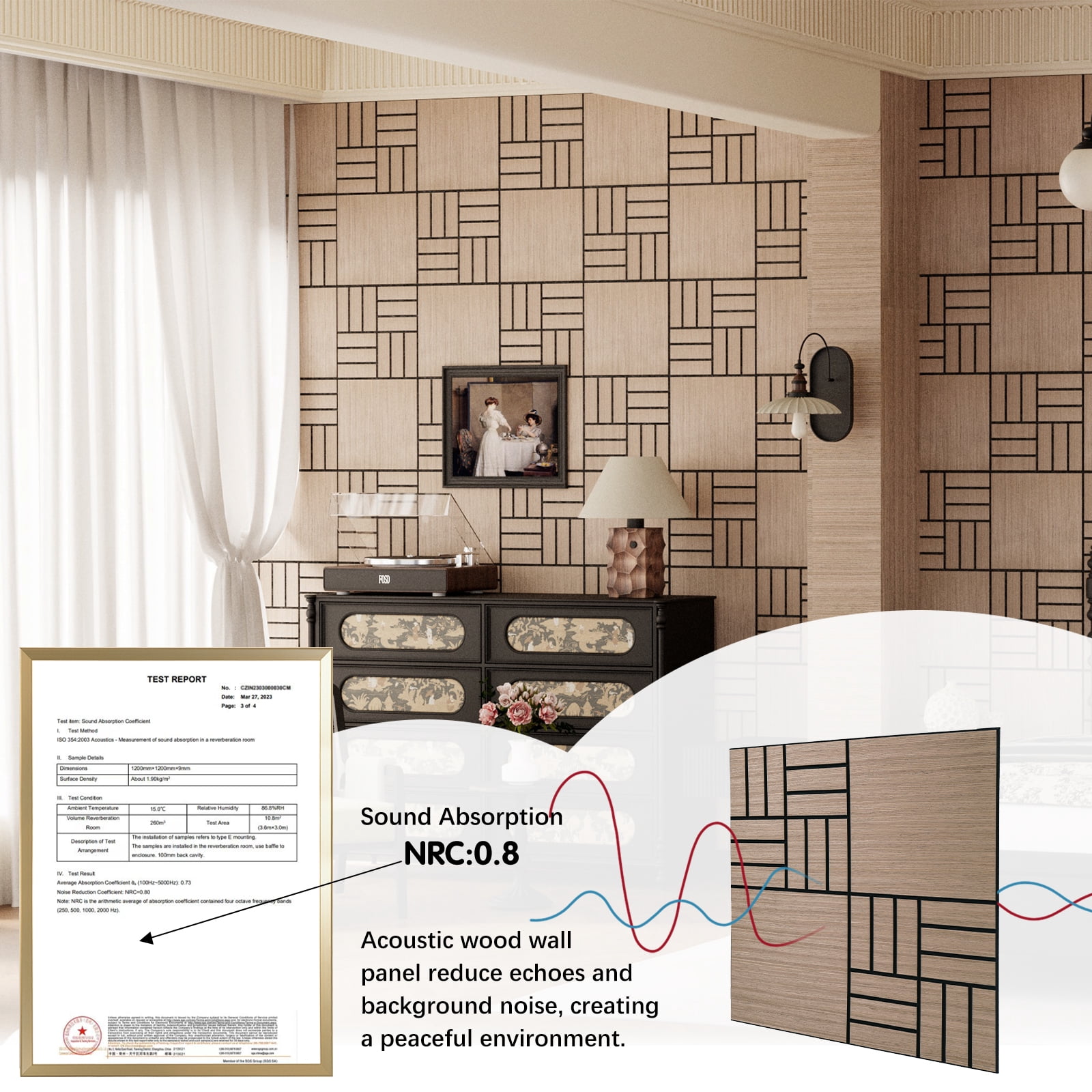 4 Packs Acoustic Wall Panels - Self-Adhesive 3D Wood Slat Wall Panel- Peel and Stick Sound Absorbing Panels for Noise Reducing - Feature Wall Decor for Home & Office
