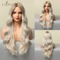 thumbnail image 1 of EASIHAIR Ombre marrón claro rubio platino largo ondulado parte media peluca de pelo Cosplay Natural resistente al calor peluca sintética para mujeres Tan Jianjun unisex, 1 of 2