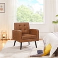 thumbnail image 3 of Yaheetech Fauteuil d'Appoint Capitonné en Similicuir de Style Mi-Siècle Moderne, Brun Rétro, 3 of 7