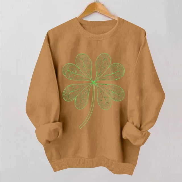 TaTaai Women Casual St Patrick's Day Printed Crew Neck Long Sleeve No Hood Sweatshirt Ladies Spring Daily Office Street Wear Soft Comfortable Machine Washable Stylish Top Gift