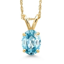 Gem Stone King 10K Yellow Gold Blue Zircon Pendant Necklace for Women | 1.25 Cttw | Gemstone Birthstone | Oval 7X5MM | With 18 inch Chain