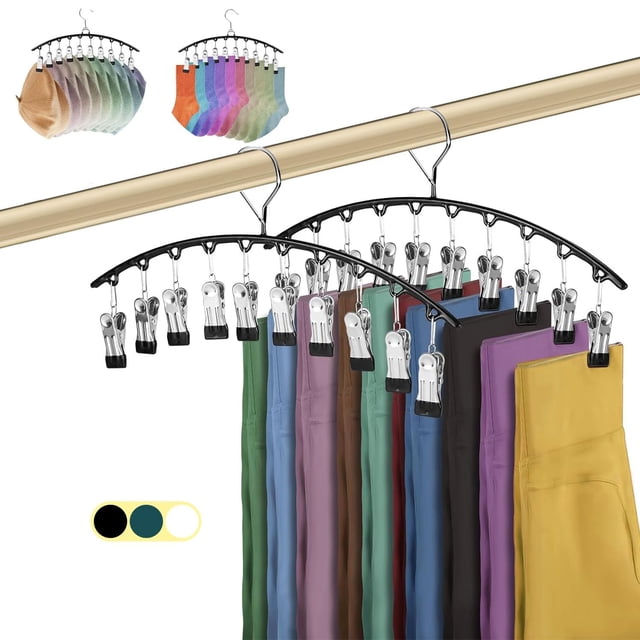 2 PCS Organizador De Fondo De Armario, Perchas para Pantalones con Clip, De Metal para Pantalones con 10 Clips, Sostiene 20 Pares De Pantalones, Calcetines y Ropa Interior Percha (negro)