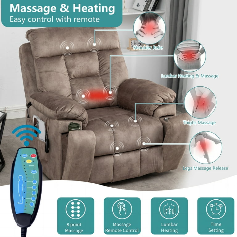 uhomepro Large Massage Recliner Chair, Velvet Electric Heated Power Li -  Uhomepro