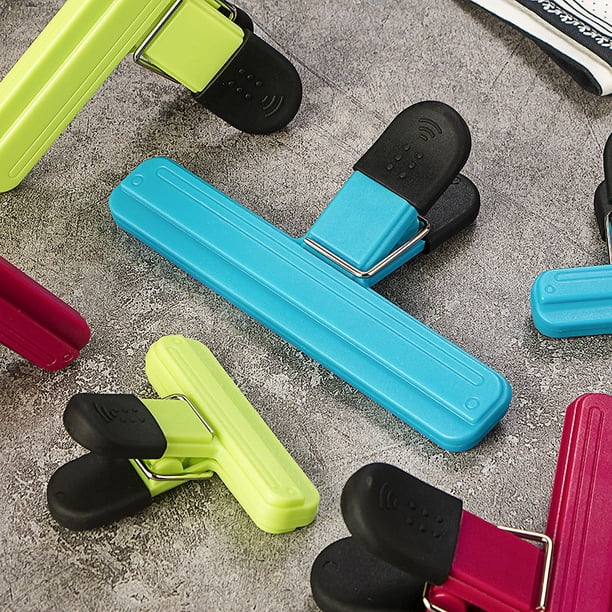 Clips para virutas grandes Clips para alimentos Clips para sellar bolsas con buenos agarres Plástico resistente Agarre hermético con sello hermético Colores surtidos (6 piezas)