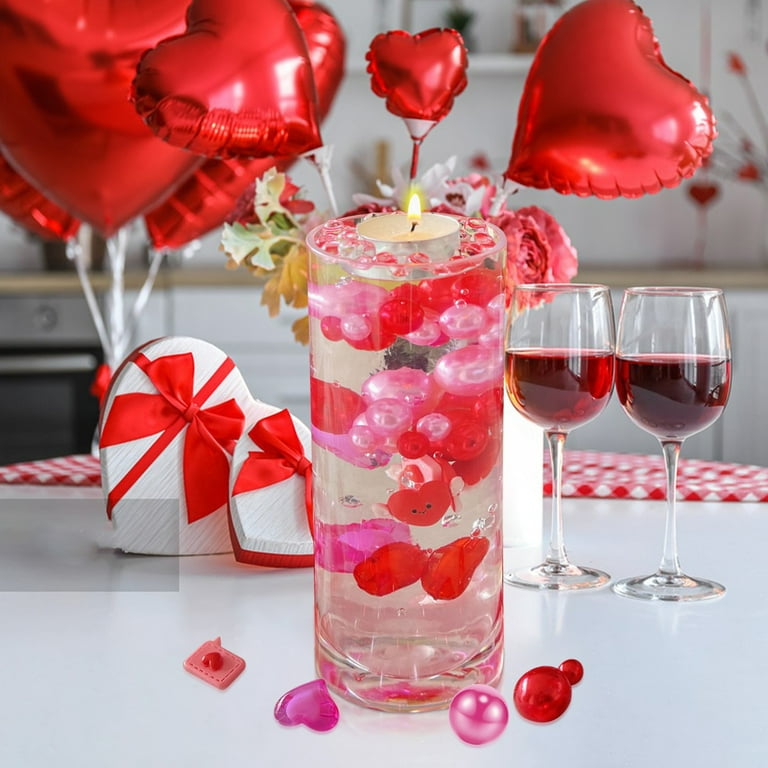 Aihimol A Set of Valentine's Day Vase Fillers Candle Bottle FillerFloating Faux Pearls for Vase Date Dinner Home Table Party DecorCupid Heart Water
