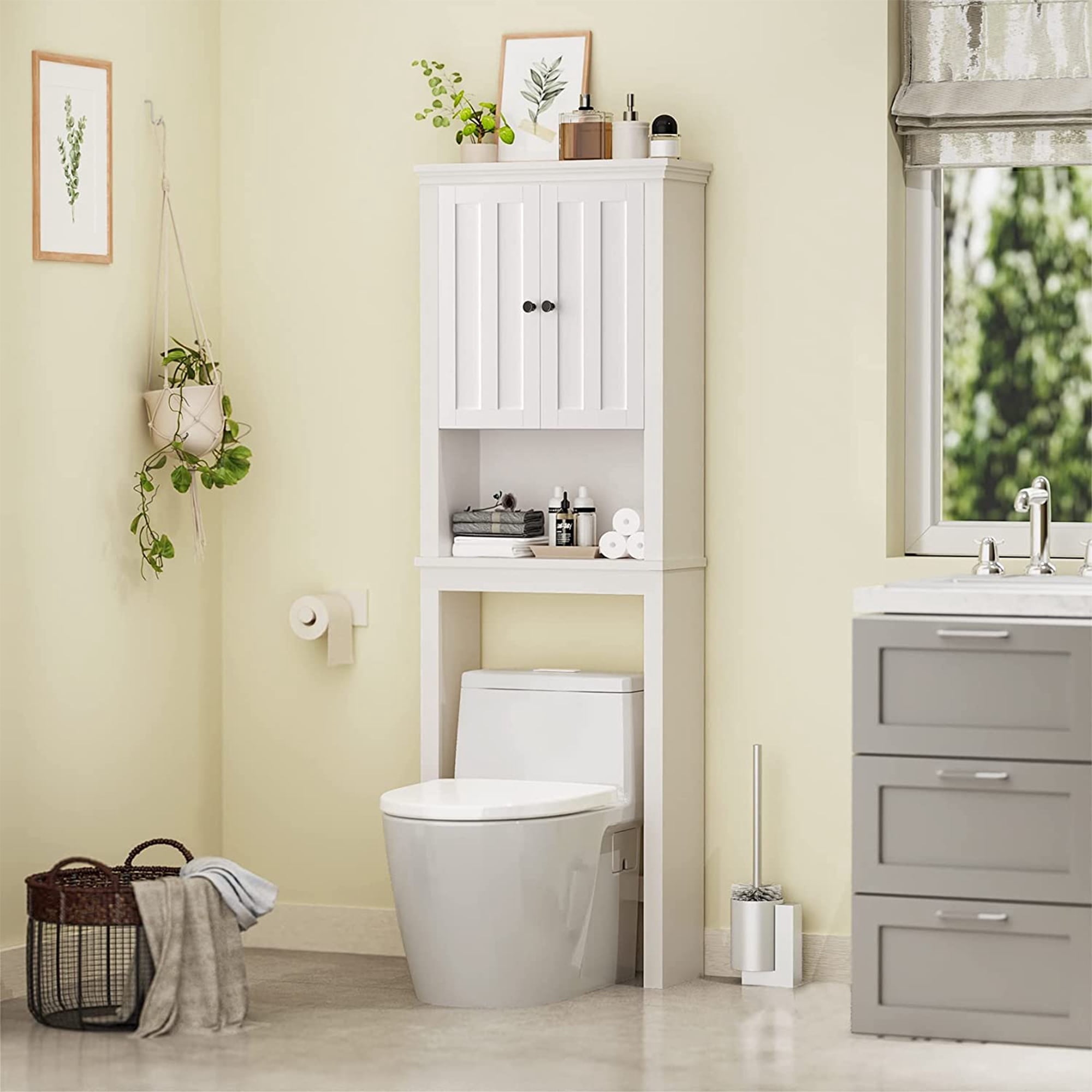 PAPROOS Over the Toilet Storage Cabinet, Bathroom Space Saver Organizer above Toilet with Adjustable Shelf and 2 Doors, White #2