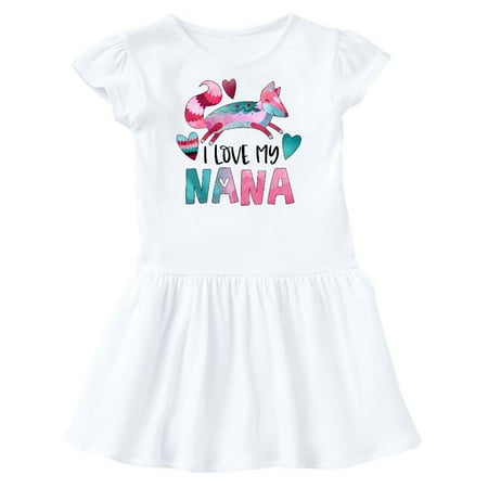 

Inktastic I Love My Nana Pink and Blue Fox with Hearts Gift Toddler Girl Dress
