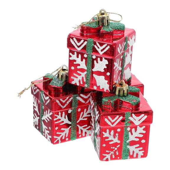 HONMEET 4-Pack Red Plastic Christmas Decorative Boxes with Winter Tree Design for Home, Office, and Holiday Party Hanging Decorations