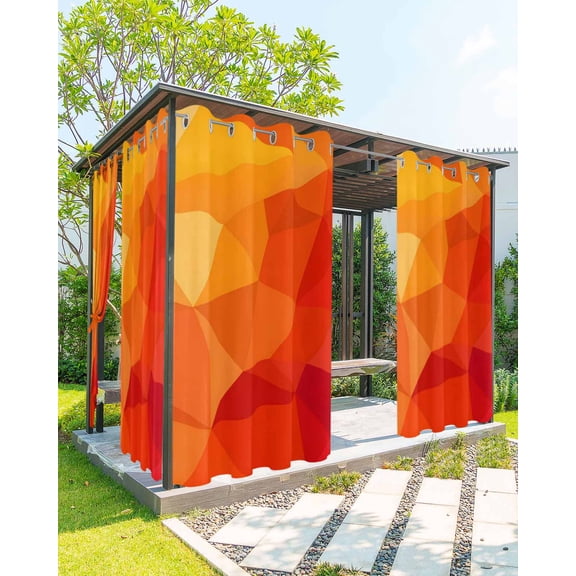 Red Orange Outdoor Curtains for Patio, Modern Abstract Ombre Geometric Aesthetic Privacy Drapes Grommet Waterproof Outside Curtains for Porch/Cabana/Balcony 54"x 95", 1 Panel