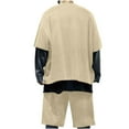 thumbnail image 6 of VBTAPA Mens 2 Piece Outfits Solid Casual Tracksuit Shorts Fashion Summer Sweatsuit Oversized Short Sleeve Textured T Shirt and Shorts Set Prime Sale Khaki XXXL, 6 of 7