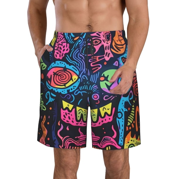 Balery Neon Graffiti Urban Art Traje de Baño Estilo Hawaiano para Hombre, Shorts de Secado Rápido con Bolsillos-Large