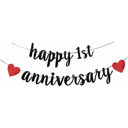1st Anniversary Party Banner, Decorations, Party Supplies (Black and Red)