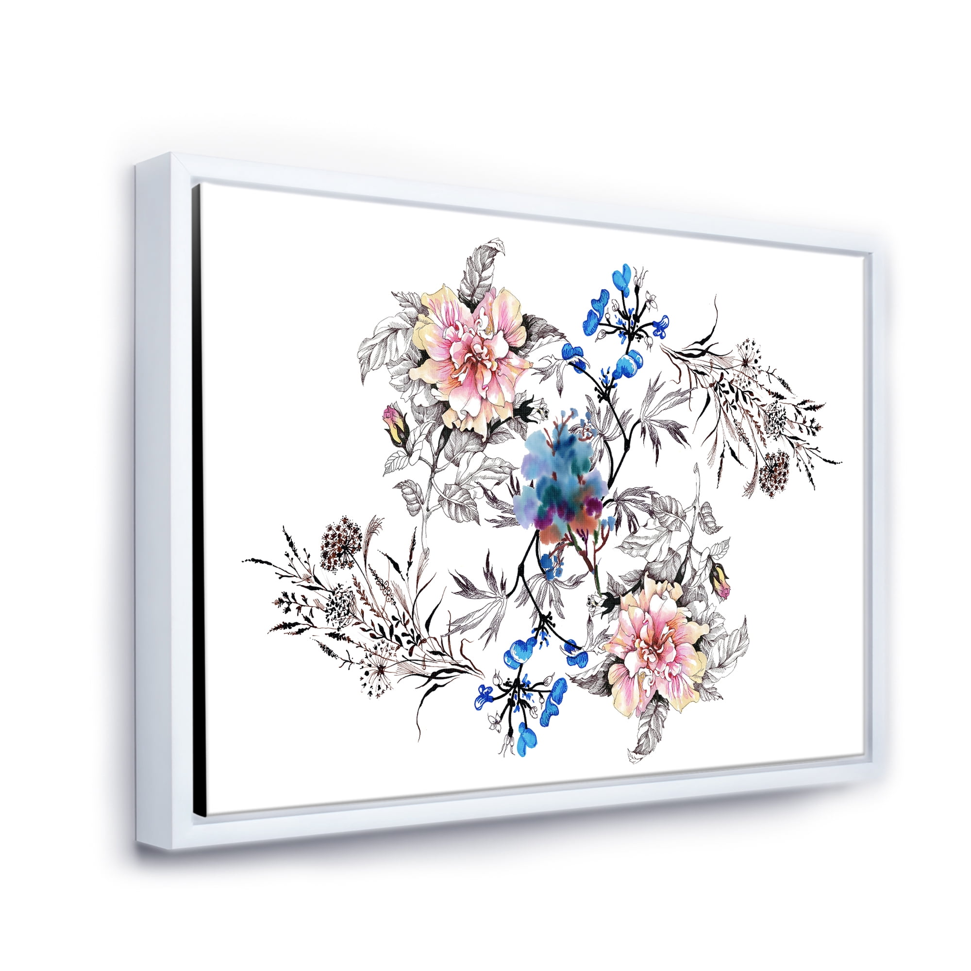 Designart 'Pink and Blue Wildflowers' Traditional Framed Canvas Wall Art Print
