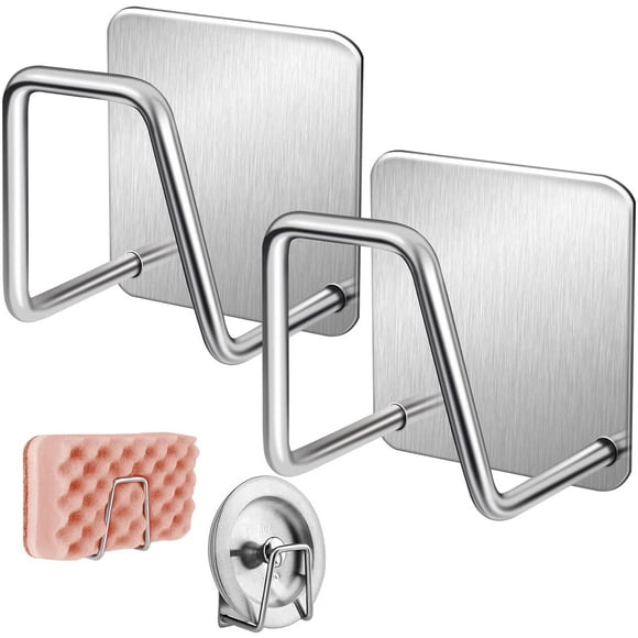 2 Adhesive Sink Caddies, Rust-Proof & Space-Saving Stainless Steel Kitchen Sponge Holder Set