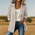 thumbnail image 5 of Zynoxe Womens Long Blazer Solid Color Lapel 3/4 Sleeves Suit Cardigan with Pockets Trendy Loose Fit Elegant Business Office Work Suit Jackets Beige S, 5 of 7