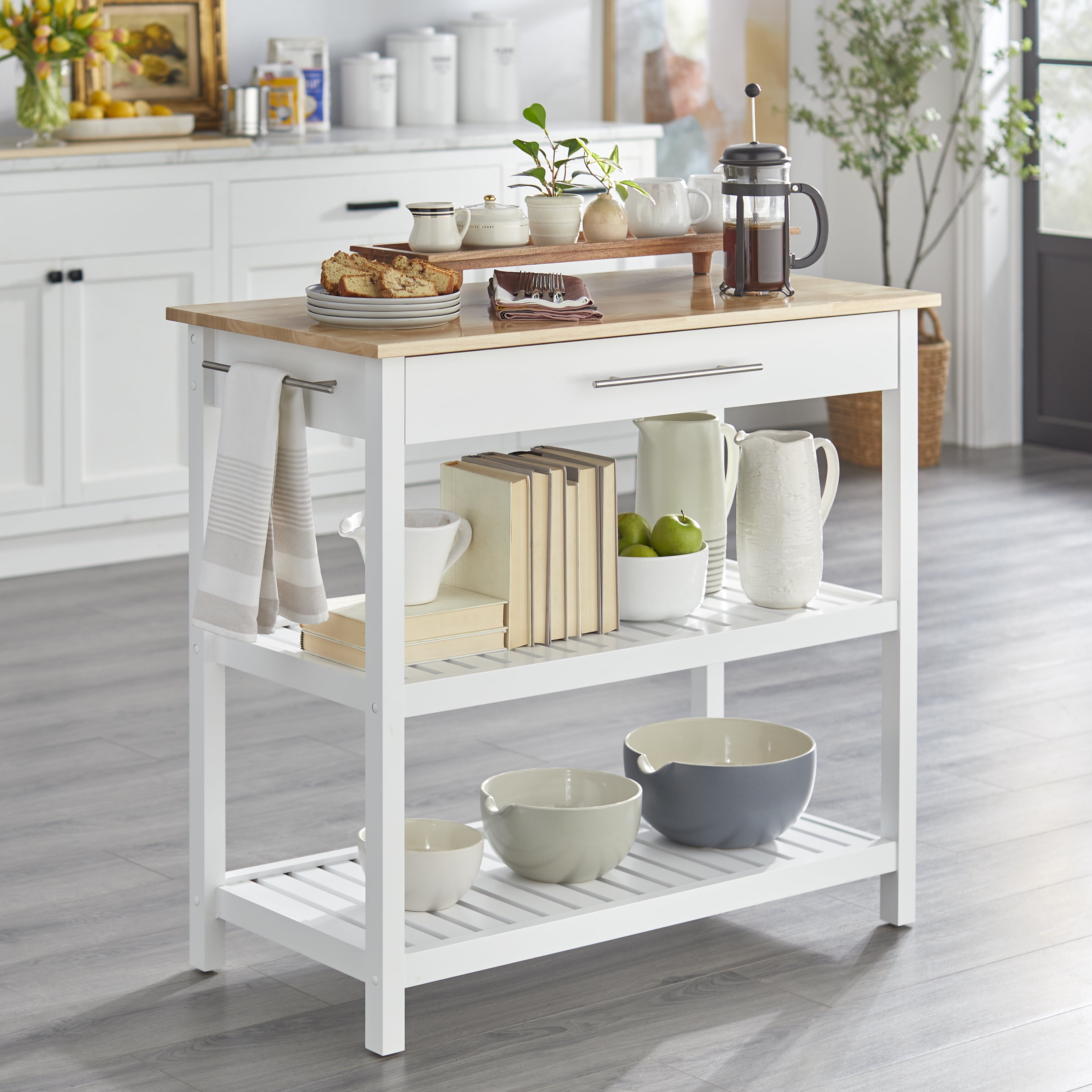 TMS Rubin Kitchen Island with Drawer, White/Natural