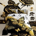 thumbnail image 2 of Manfei Gold Black Butterfly Bedding Sets Full with Comforter, Aesthetic Marble Duvet Insert, Wild Animal Comforter Sets Full Size, Microfiber Room Decor, 3pcs Reversible, 2 of 7