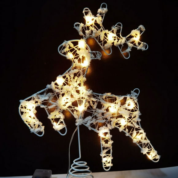 Wzzjkit Tree Topper, Christmas Star Deer Tree Topper Glittered Metal Hollow Designed Built in 10 Bulbs String Lights for Indoor Office Christmas Tree Decoration Christmas Tree Topper