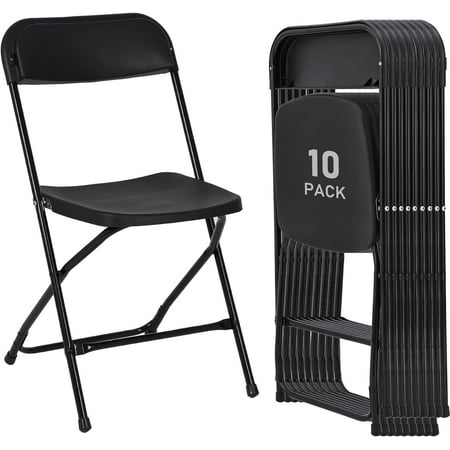 10 Pack Plastic Folding Chairs Portable Stackable Commercial Seat Folding Chairs with Steel Frame 350lbs for Home Office Outdoor Indoor Office Wedding Party Events Black