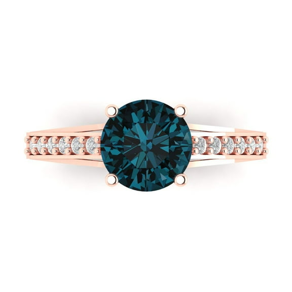 Solitaire with Accents Engagement Ring for Women - 2.21ct Natural London Blue Topaz in 18K Rose Gold Promise Ring