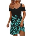 thumbnail image 2 of Otvok Women's Summer Cold Shoulder Dress V Neck Short Sleeve Leaf Print Beach Vacation Sundress Casual (Boho) Loose Mini Resort Dress, 2 of 6