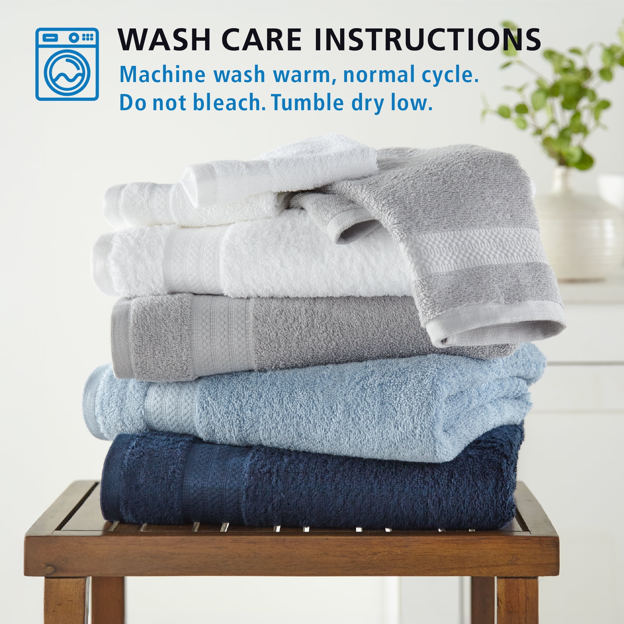 Mainstays Supersoft 100% Cotton 8-Piece Fade Resistant Towel Set, Blue Cove