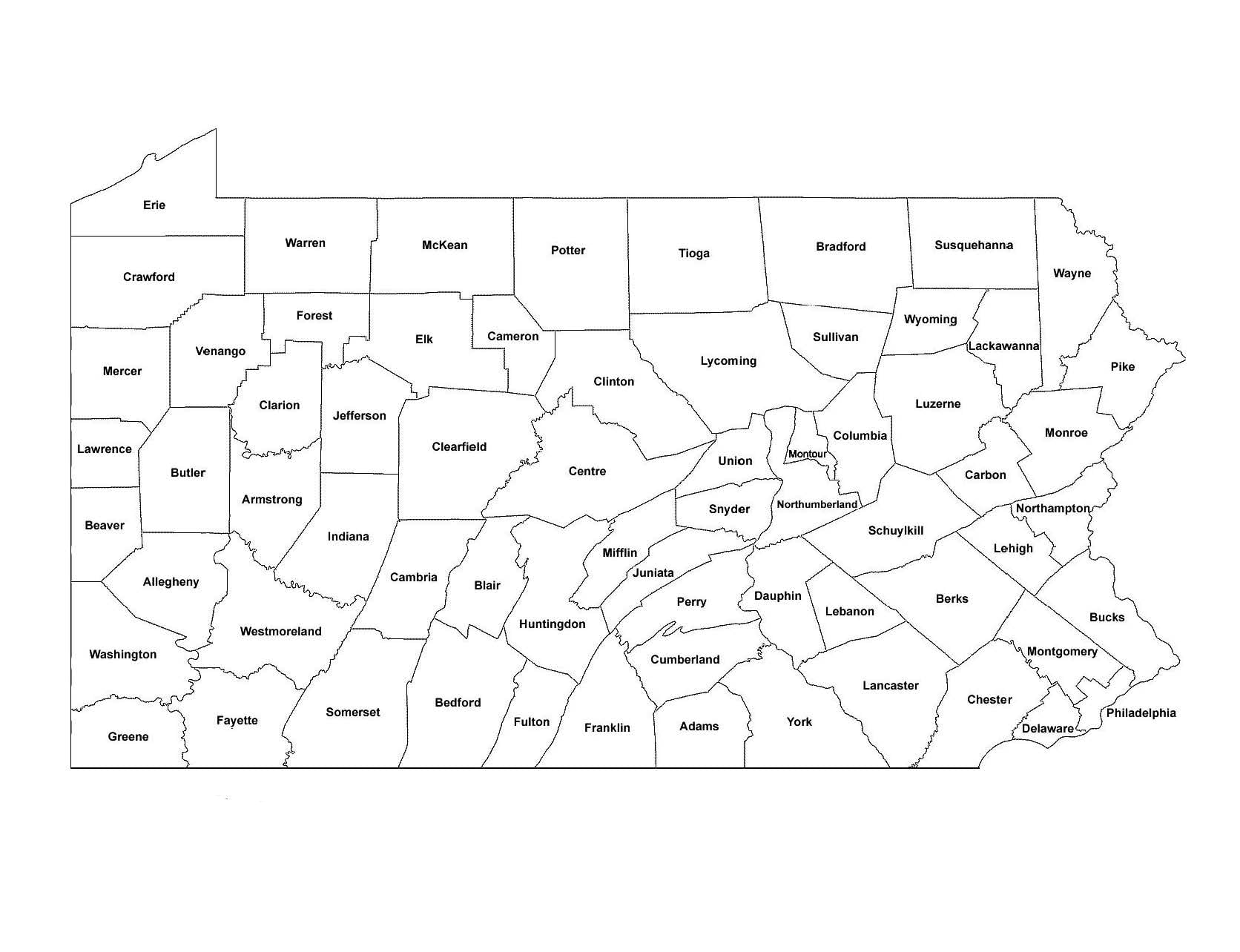 Pennsylvania County Map with County Names 12 Inch By 18 Inch