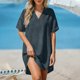 thumbnail image 4 of Vestido de Manga Larga para las Mujeres Caída Color Sólido Solapa Bolsillo de Manga Corta, Vestido Corto de Manga Larga para las Mujeres Longitud de Rodilla Casual, 4 of 8