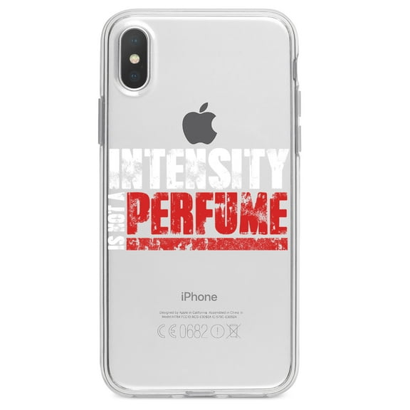 DistinctInk Clear Shockproof Hybrid Case for iPhone X / XS (5.8" Screen) - TPU Bumper Acrylic Back Tempered Glass Screen Protector - Intensity Isn't A Perfume