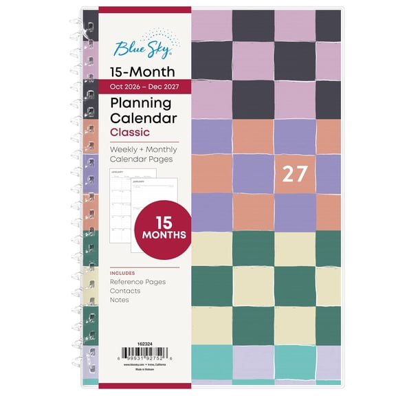 Blue Sky 15 Month 2027 Weekly and Monthly Planner Calendar, October 2026 - December 2027, 5" x 8", Flexible Cover, Smooth Plastic Spiral Binding, Vivienna